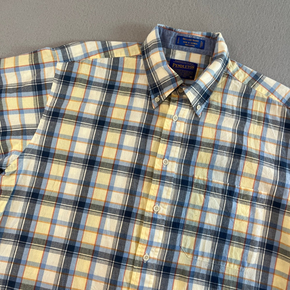 Pendleton Seaside Shirt Mens Large Plaid‎ Button Down Short Sleeve Cotton